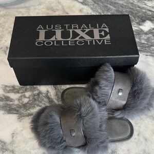 Australia Luxe Collective Gray Fur Slides